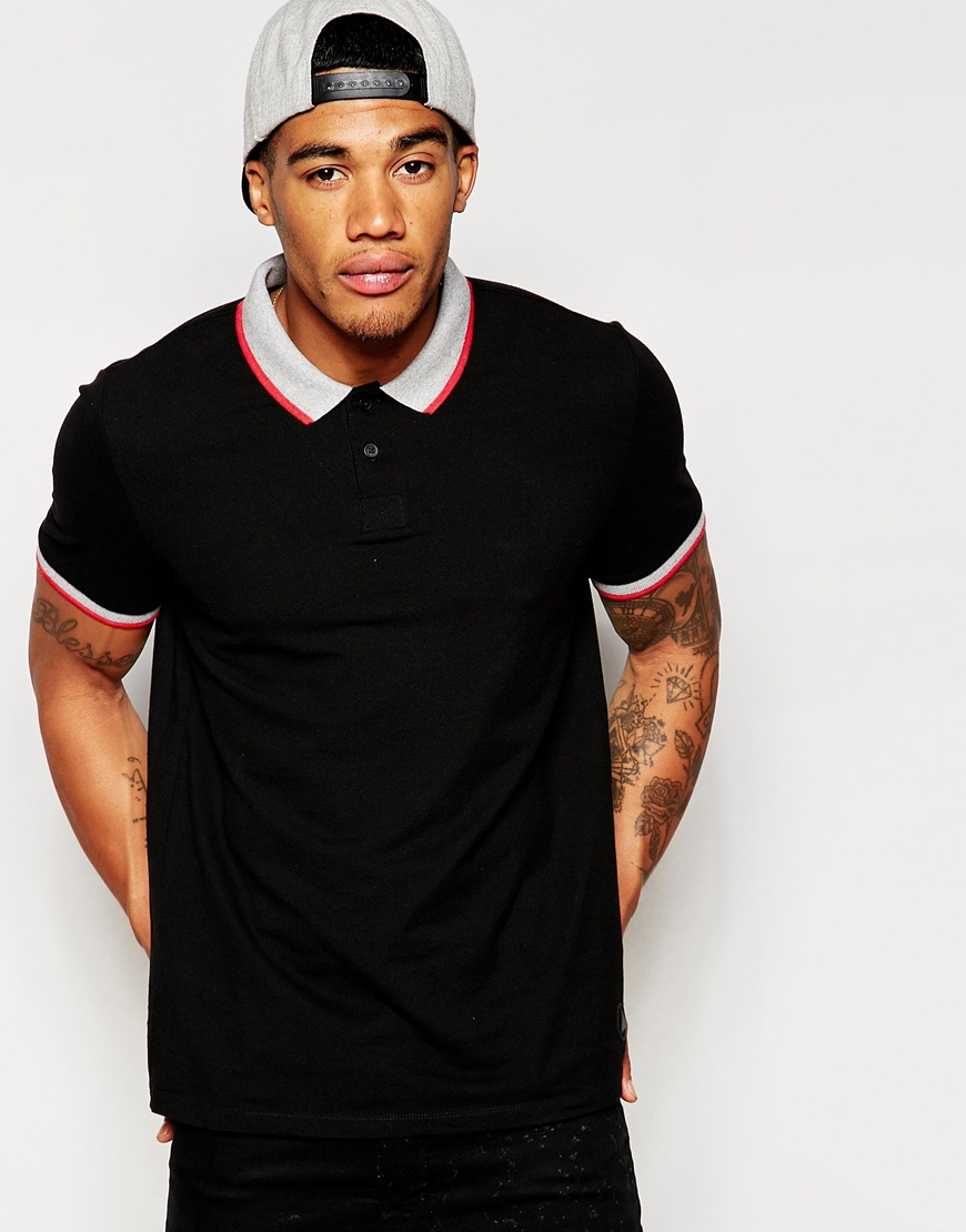 Lyst - Asos Polo Shirt With Contrast Collar And Tipping in Black for Men