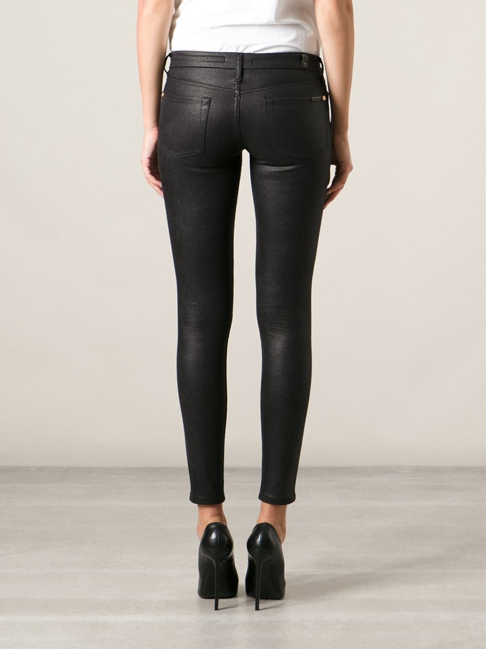 7 For All Mankind Coated Skinny Jeans in Black - Lyst