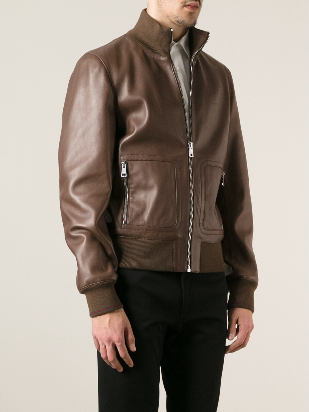 Gucci Leather Jacket in Brown for Men