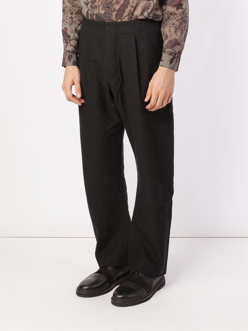 Uma Wang Linen Wide Leg Trousers in Black for Men - Lyst