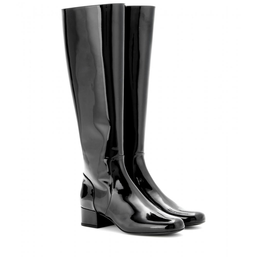 Lyst - Saint Laurent Babies Patent-leather Knee Boots in Black
