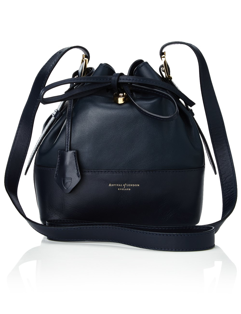 Aspinal Navy Leather Drawstring Bucket Bag in Blue (Navy) Lyst
