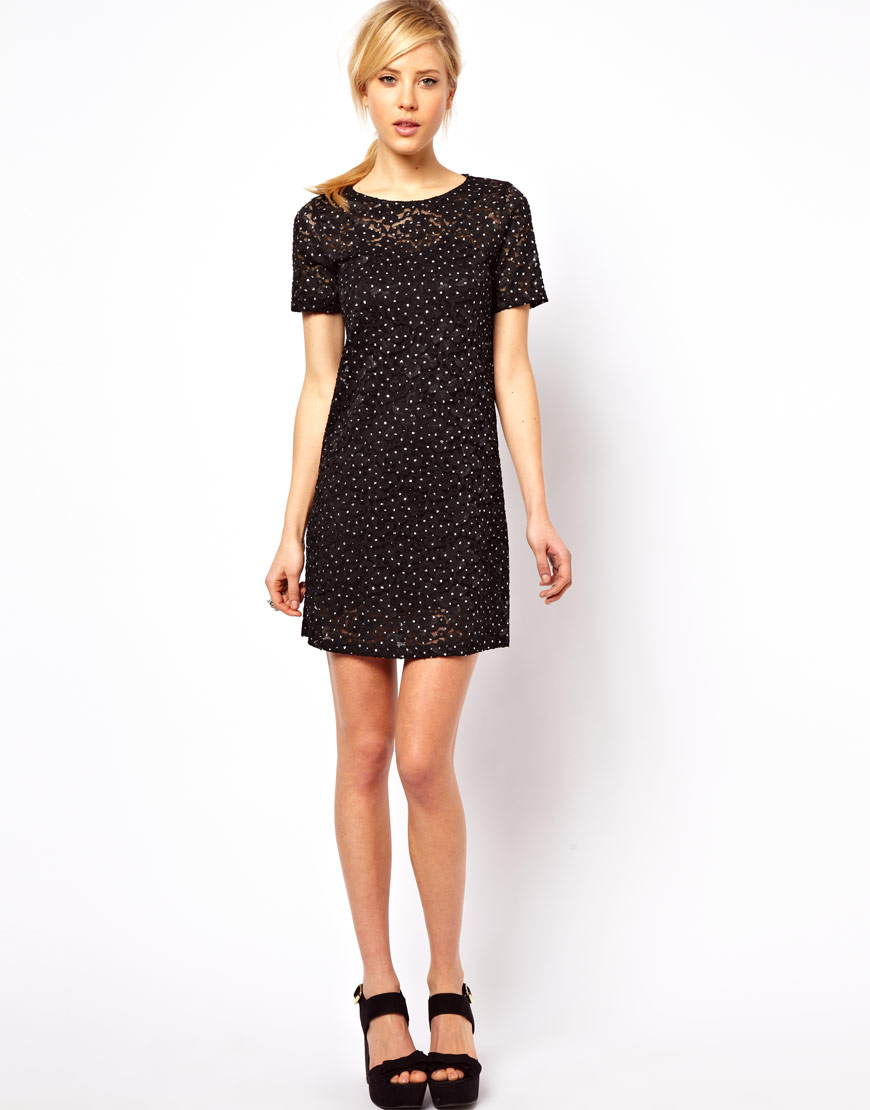 black sparkle shift dress