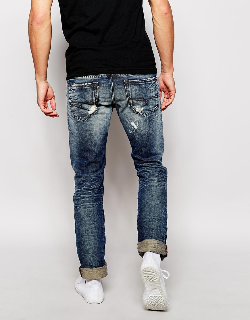 Lyst Diesel Jeans Thavar 843s Slim Tapered Fit Mid Vintage Wash
