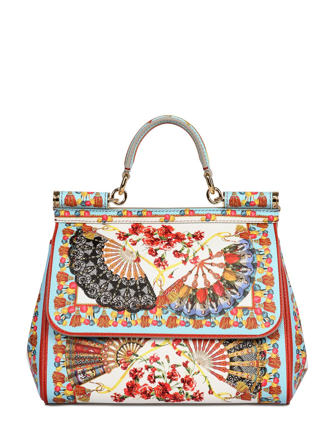 Dolce & Gabbana Sicily Medium Printed Textured-leather Tote in White - Lyst