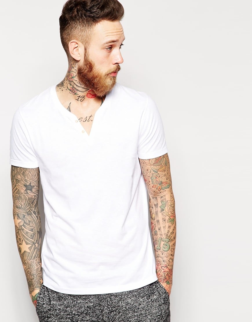 ASOS T-shirt With Notch Neck in White for Men