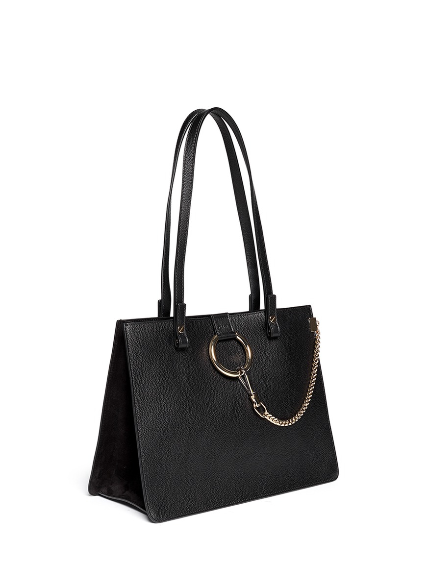 Chlo \u0026#39;faye\u0026#39; Small Suede Trim Grainy Leather Tote in Black | Lyst  