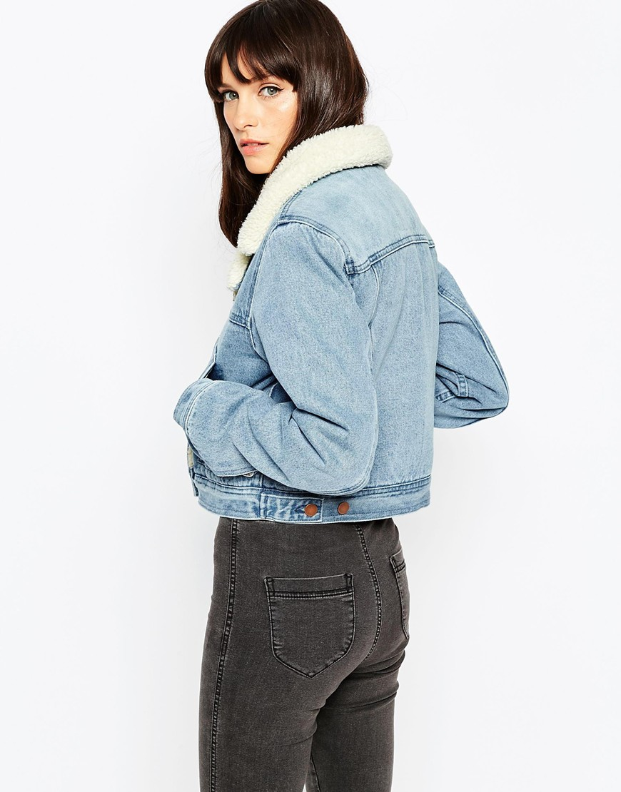denim jacket borg collar womens