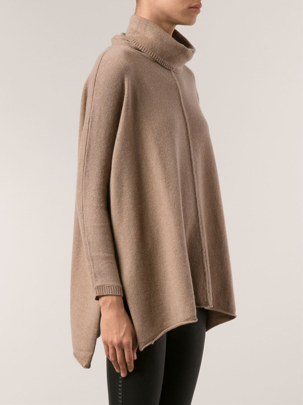 Jarbo Taupe Cashmere Blend Long Sleeve Turtleneck Poncho Sweater in ...