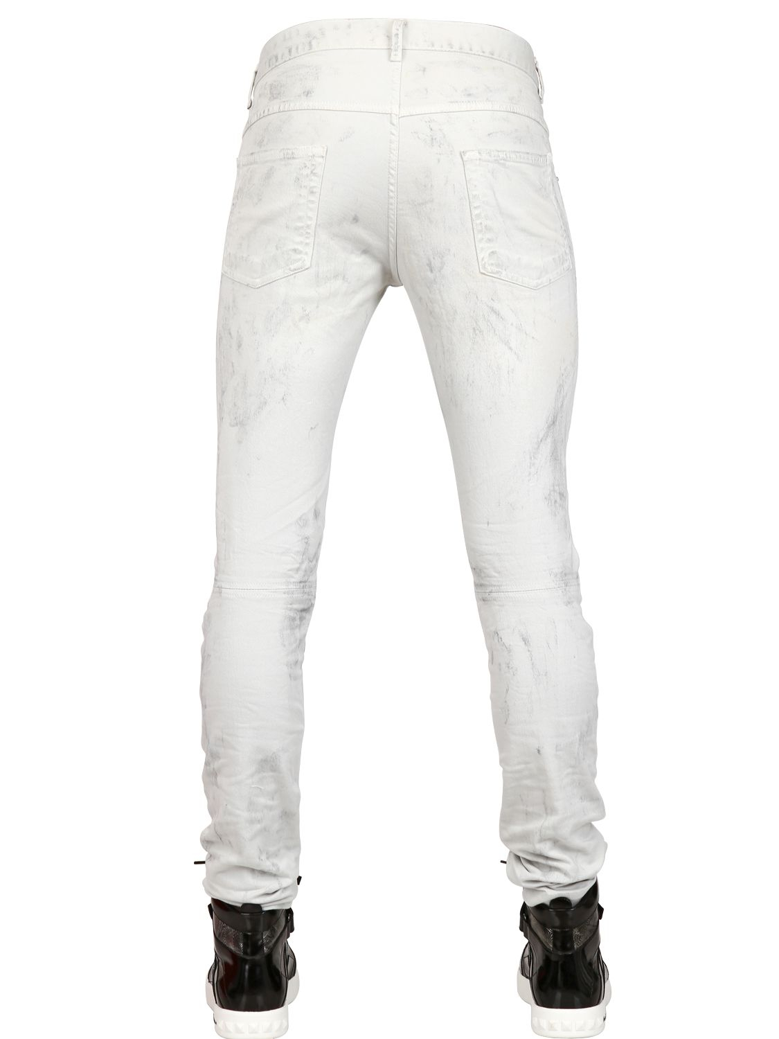 Balmain Stone Washed Denim Biker Jeans in White for Men - Lyst