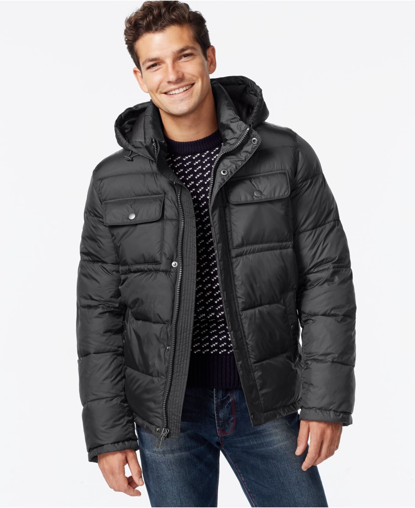 Tommy hilfiger Big & Tall Hooded Puffer Jacket in Gray for Men (Dark ...