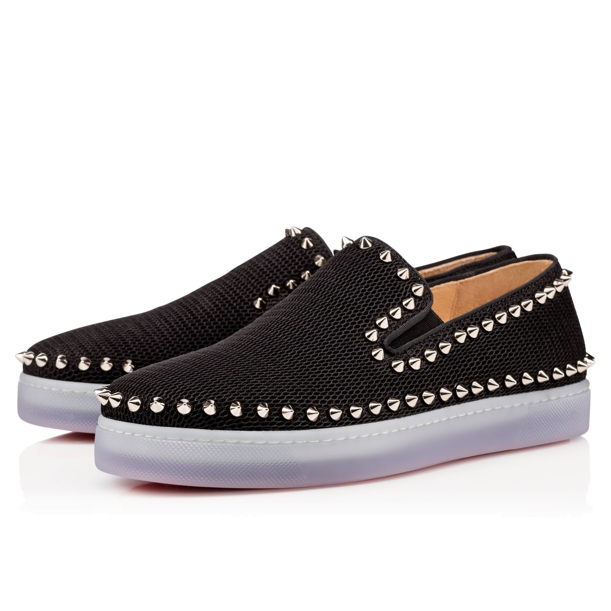 Christian Louboutin Pik Boat Studded Leather Slipon Sneakers in Black