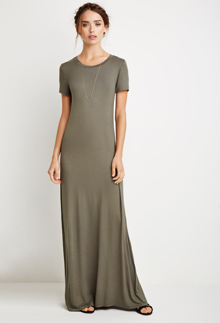 Forever 21 Maxi T-shirt Dress in Green  Lyst
