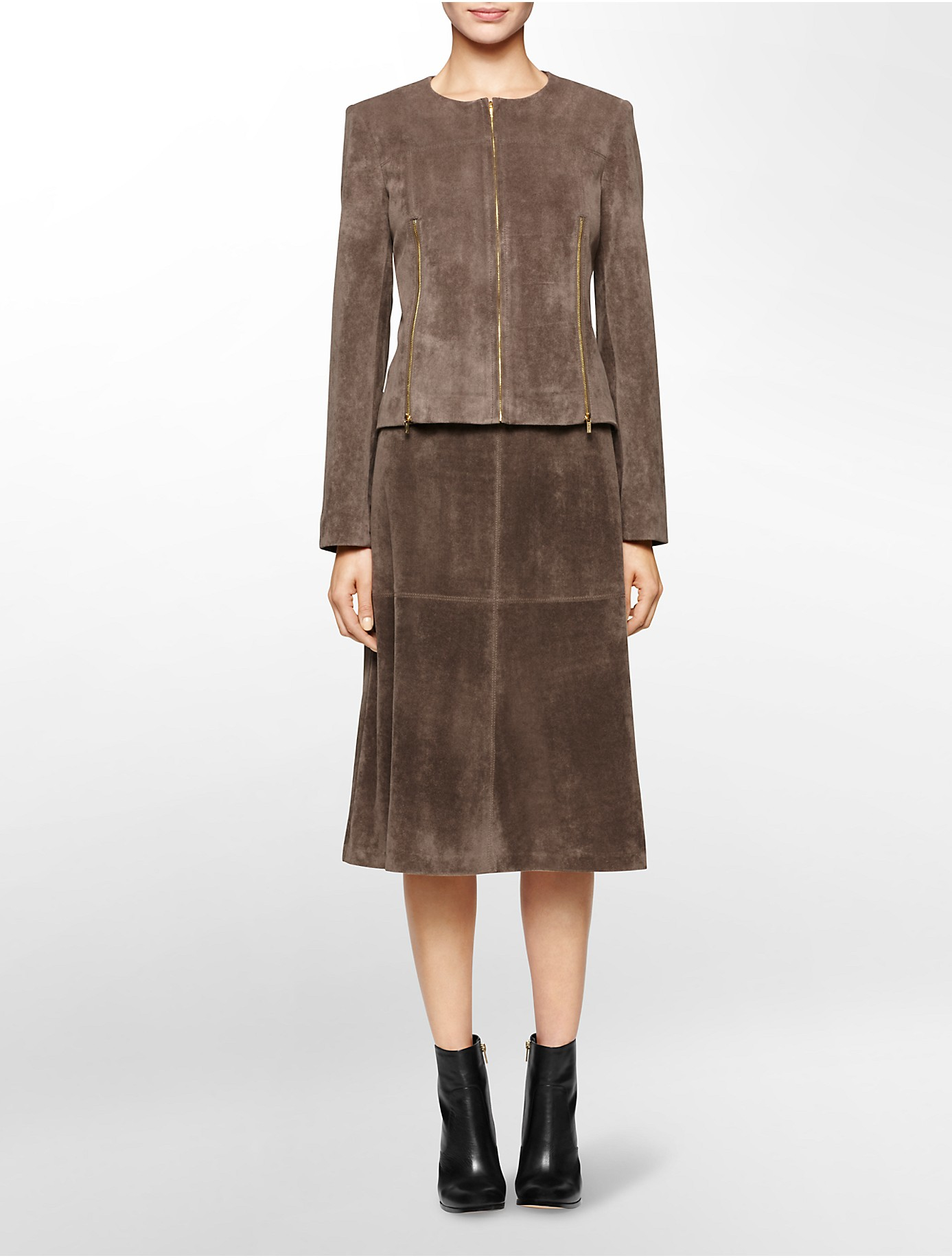 Calvin klein White Label Faux Suede Zip Suit Jacket in Brown Lyst