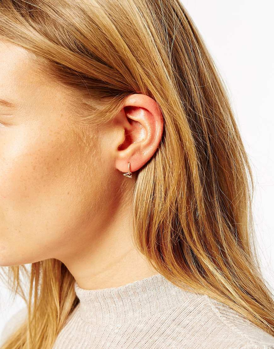 Lyst Asos Rose Gold Plated Sterling Silver Mini Triangle Hoop Gallery Women S Gold Hoop Earrings
