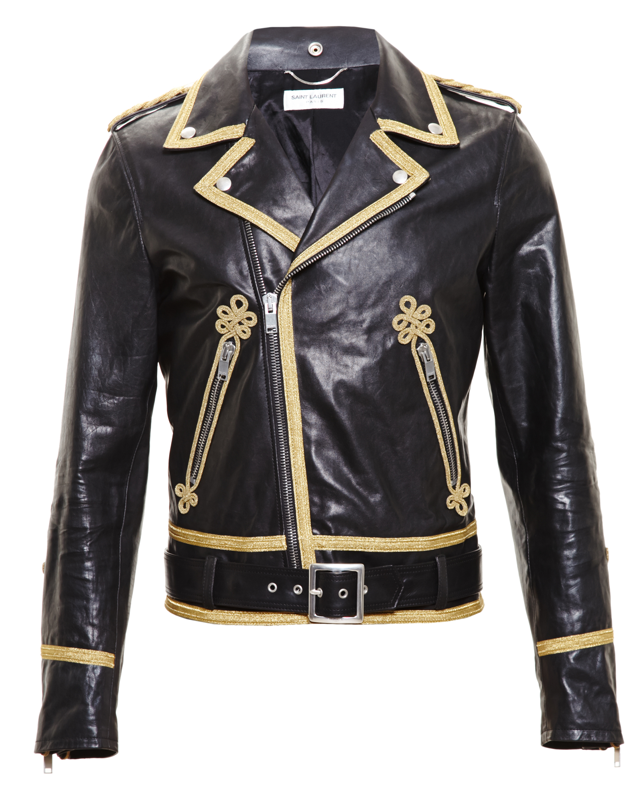 Leather Jacket With Gold Tone Piping