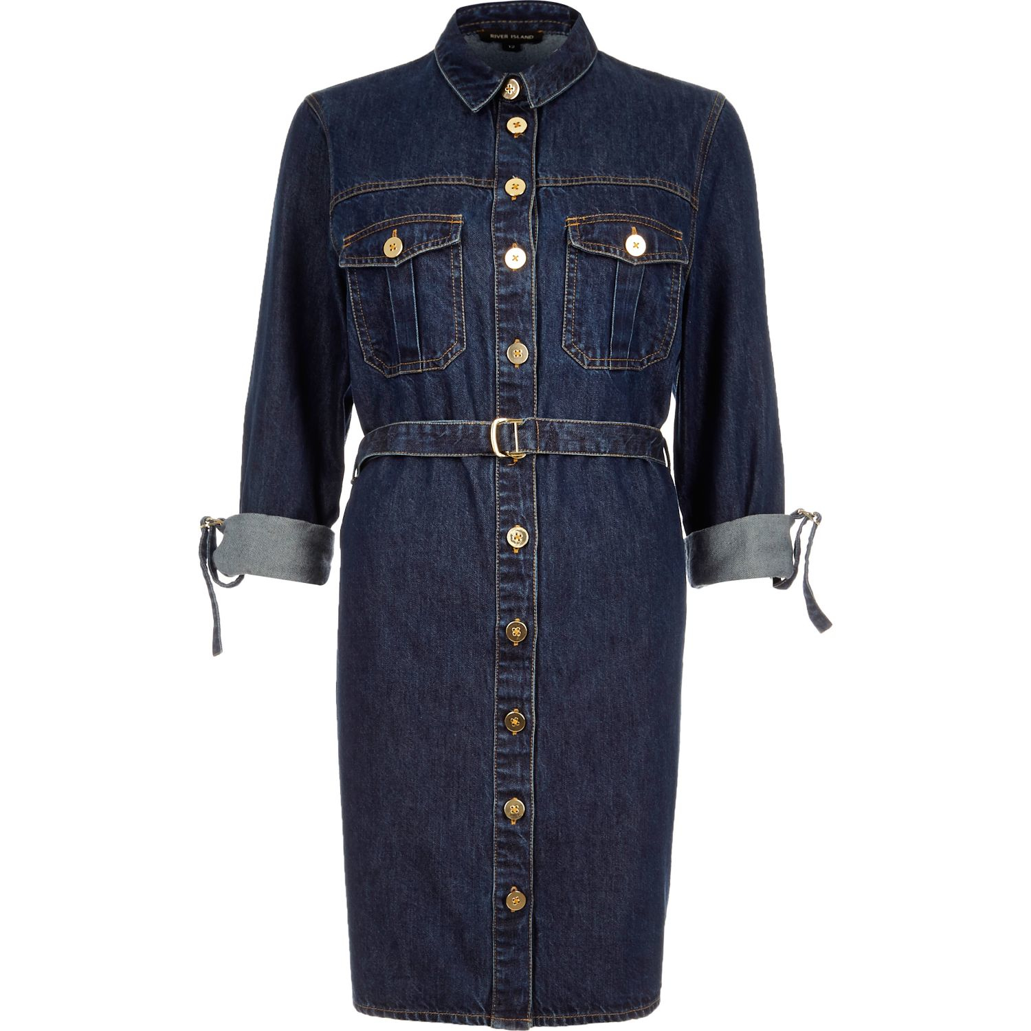 denim belted shirt dress