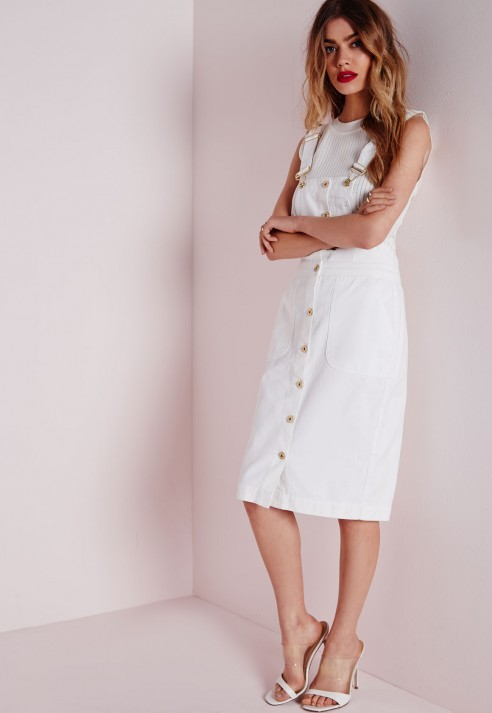 white dungaree dress
