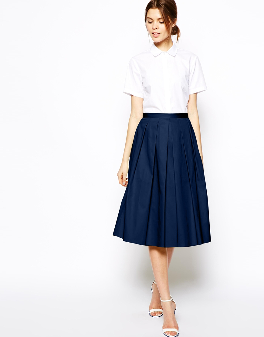 ASOS Full Midi Skirt In Cotton in Navy ...