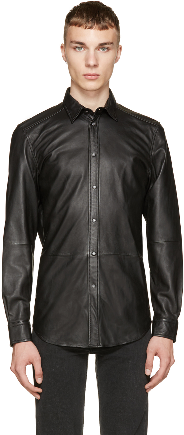 DIESEL Black Leather Shirt for Men | Lyst