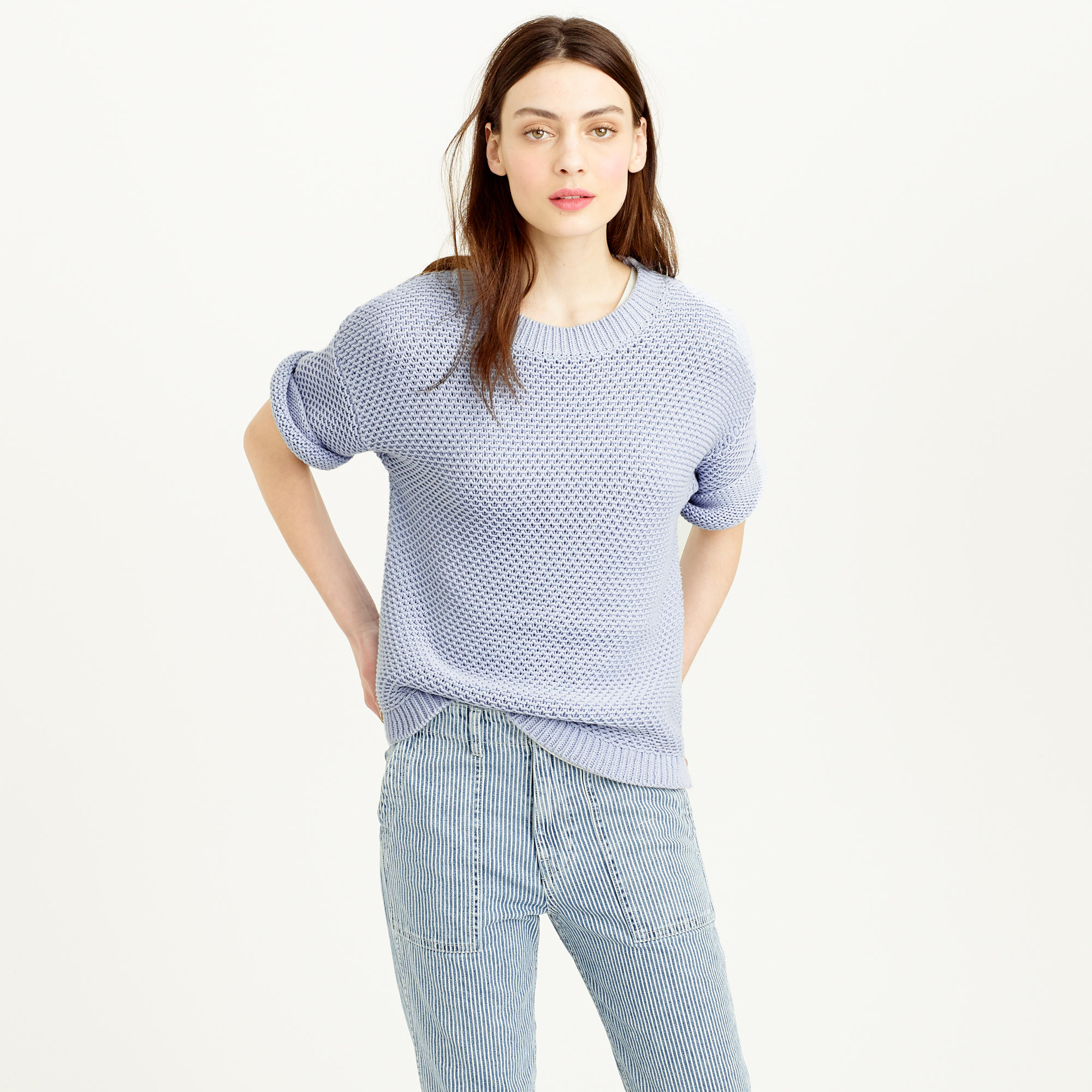 J.Crew Shortsleeve Openstitch Sweater in Gray Lyst