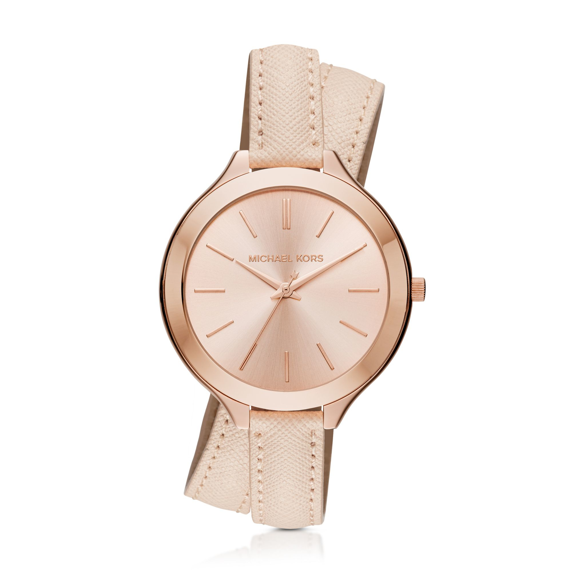 regiment Kamel Hovedløse Michael Kors Slim Runway Rose Gold-tone And Leather Wrap Watch in Pink -  Lyst