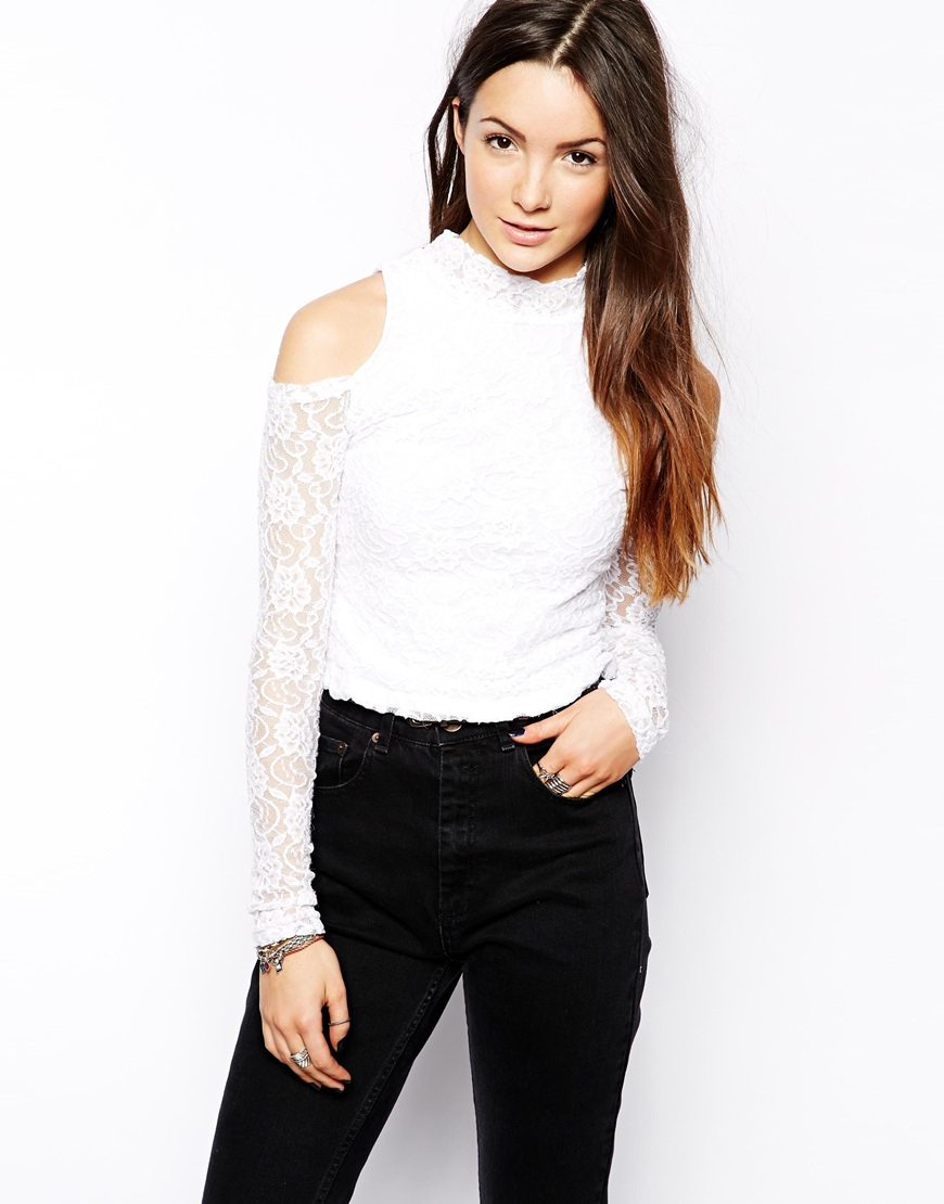 Lyst Glamorous Cold Shoulder Lace Top in White