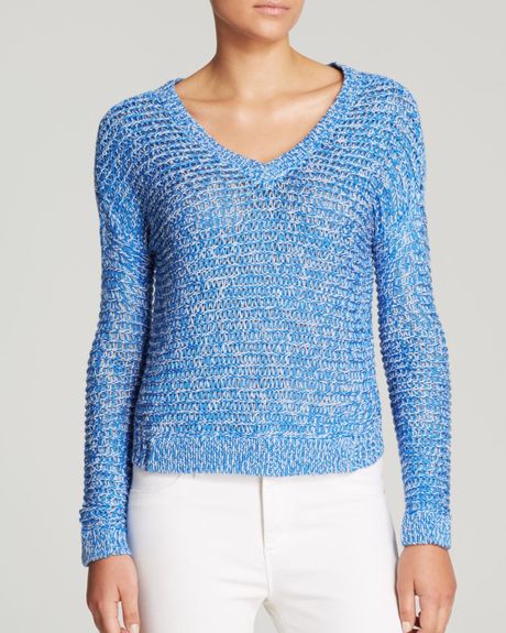 Aqua Sweater - Open Knit Double V Neck in Blue (Brilliant Blue Twist ...