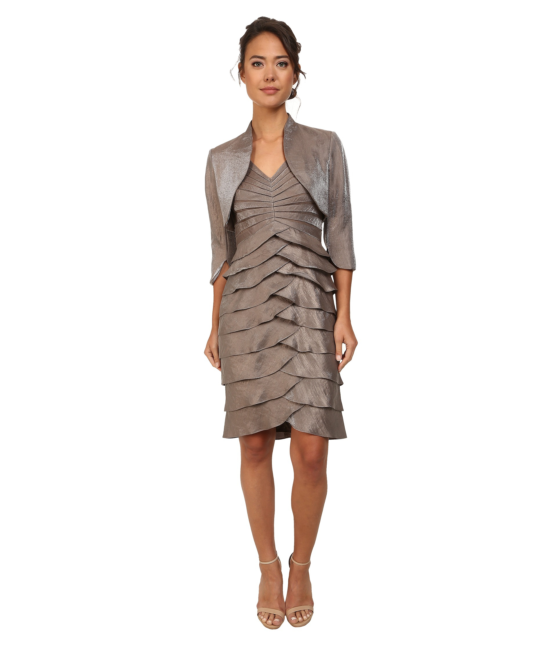 Adrianna Papell Shutter Pleat Dress W/ Jacket in Gray | Lyst