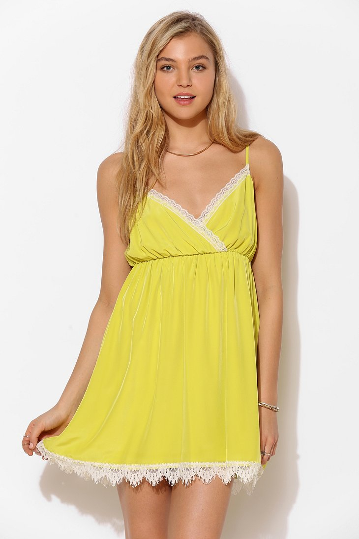 Urban Outfitters Cope Lacetrim Surplice Slip Dress in Yellow - Lyst