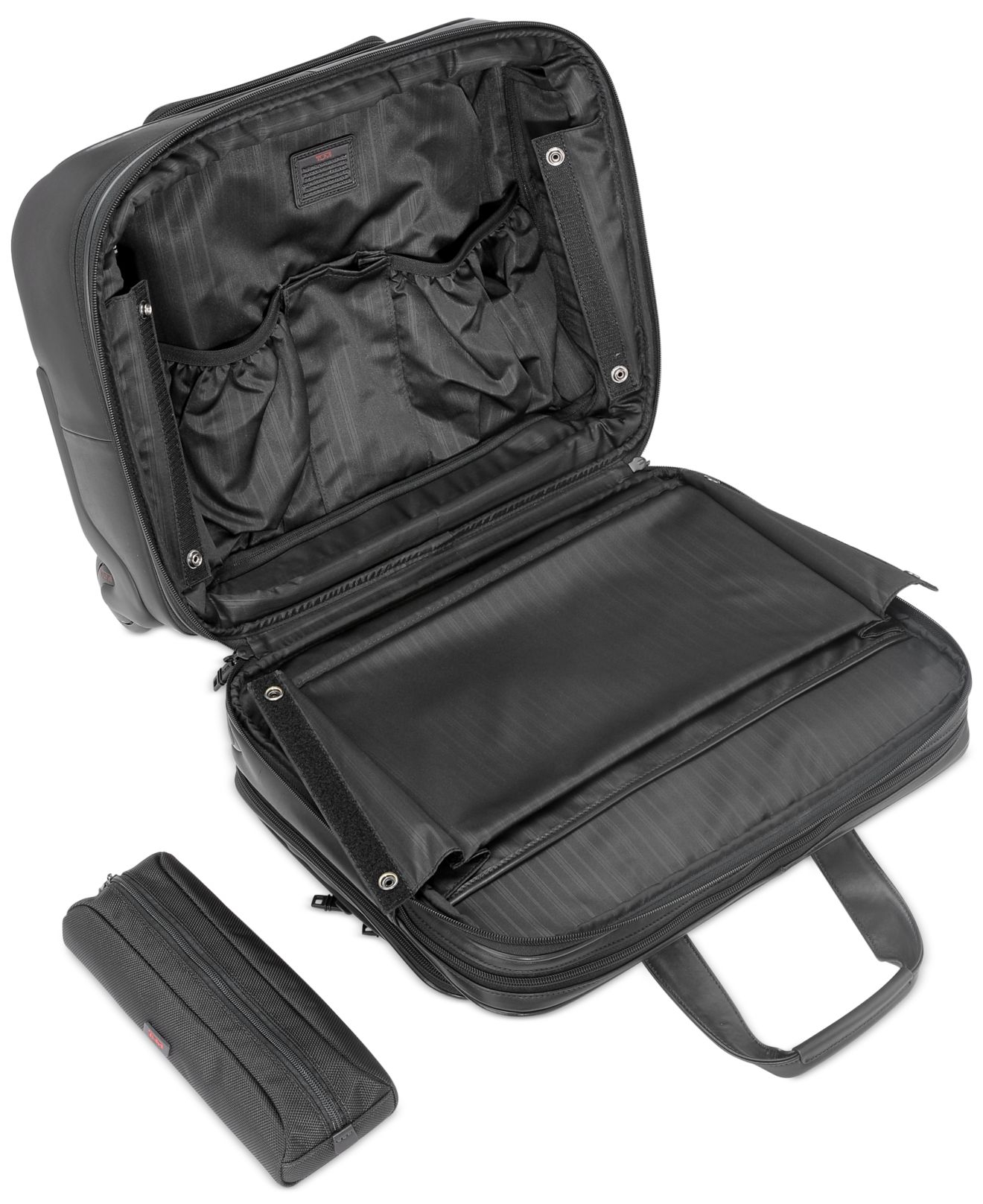 Tumi Alpha 2 Deluxe Leather Rolling Laptop Briefcase in Black for