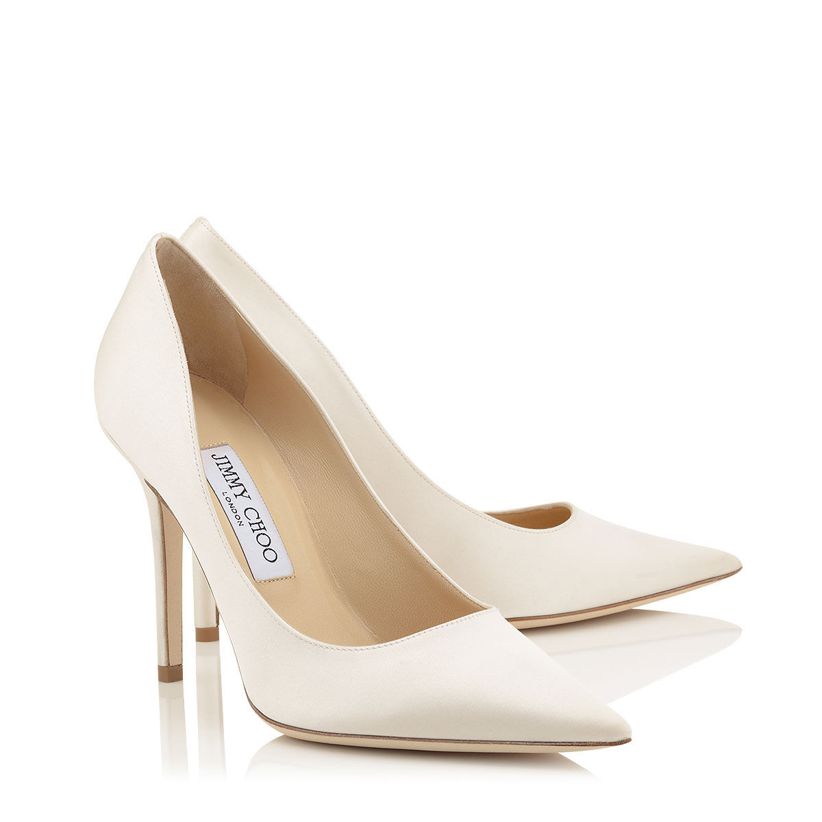 Jimmy choo Abel Ivory Satin Pointy Toe Pumps in White | Lyst