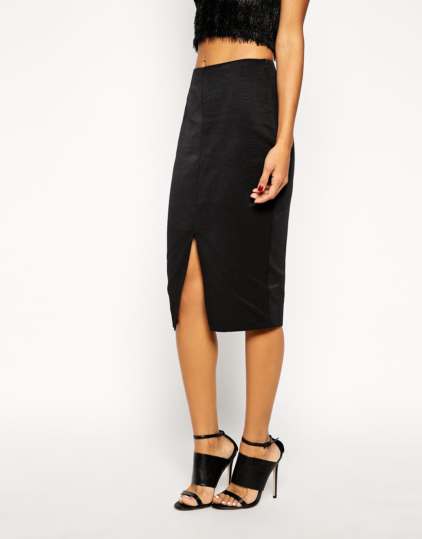 Black pencil skirt with front split Outlet