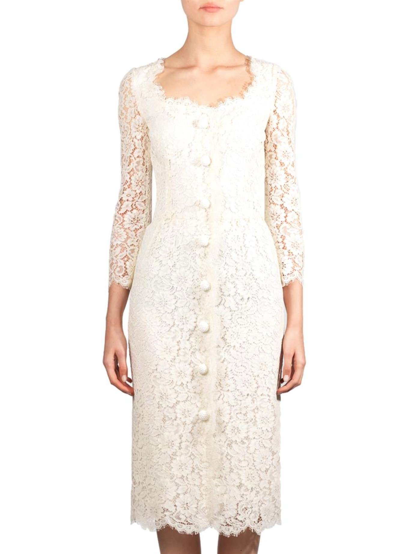 Dolce & Gabbana Lace Button-Through Dress in White | Lyst
