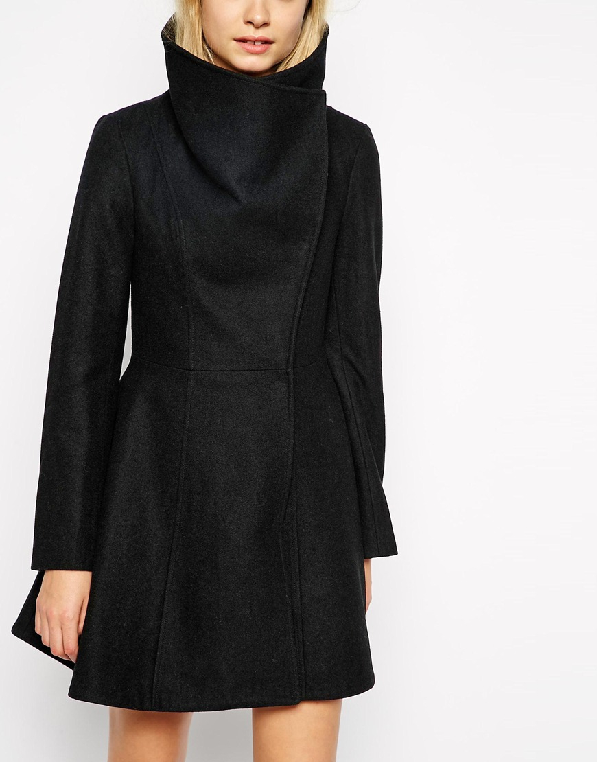 Asos Skater Coat With Funnel Neck in Black Lyst