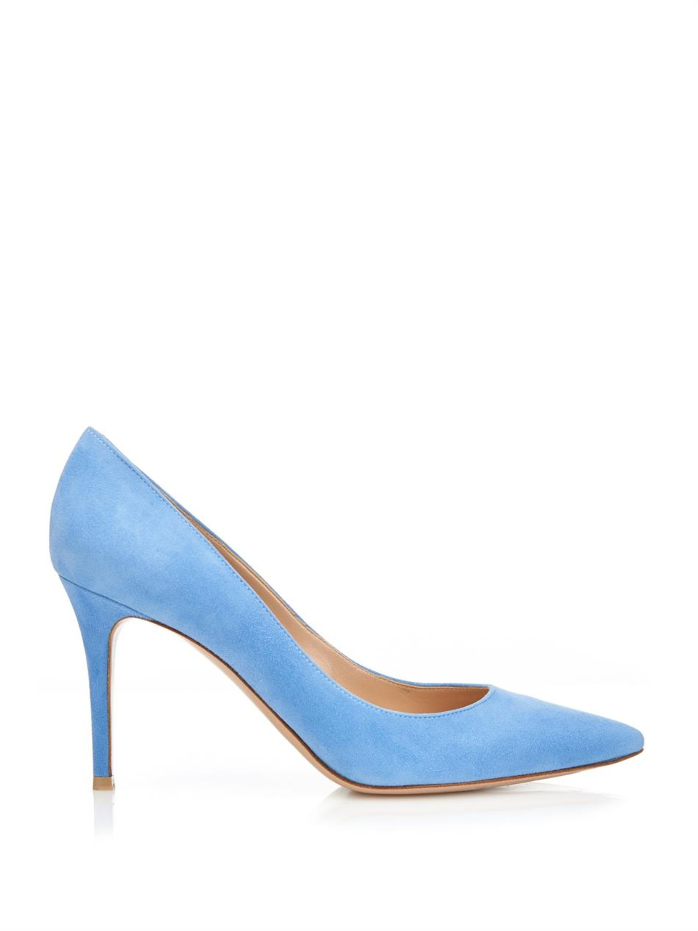 light blue suede pumps