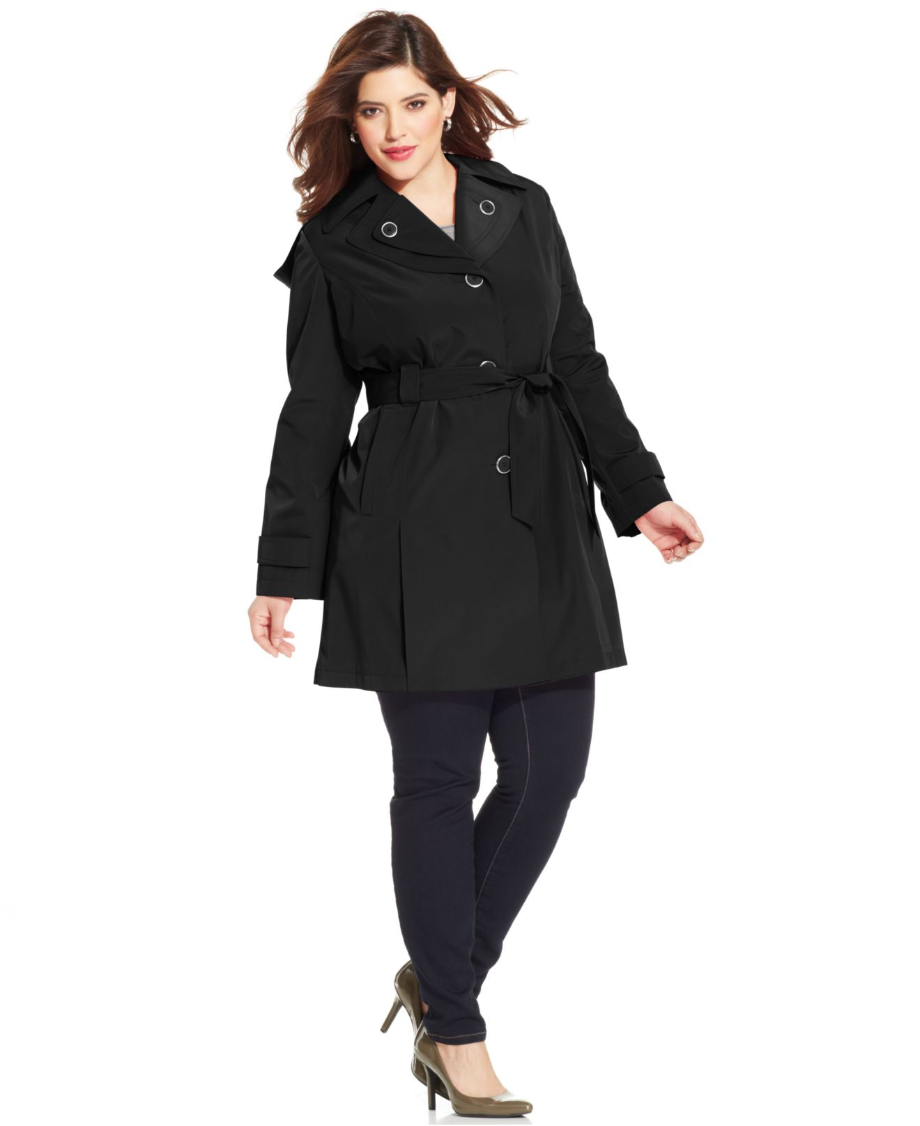 Lyst - London Fog Plus Size Hooded Layered-Lapel Trench Coat in Black