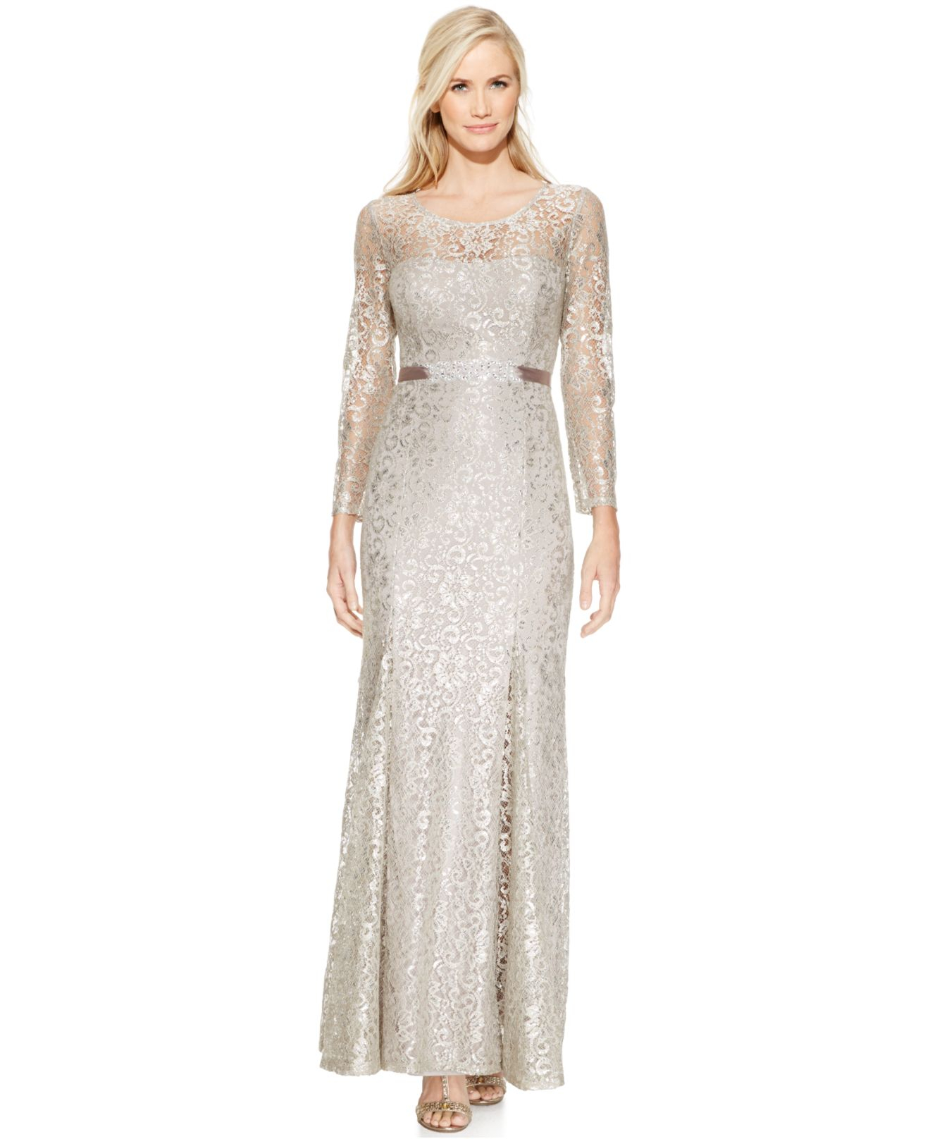 betsy and adam long sleeve gown