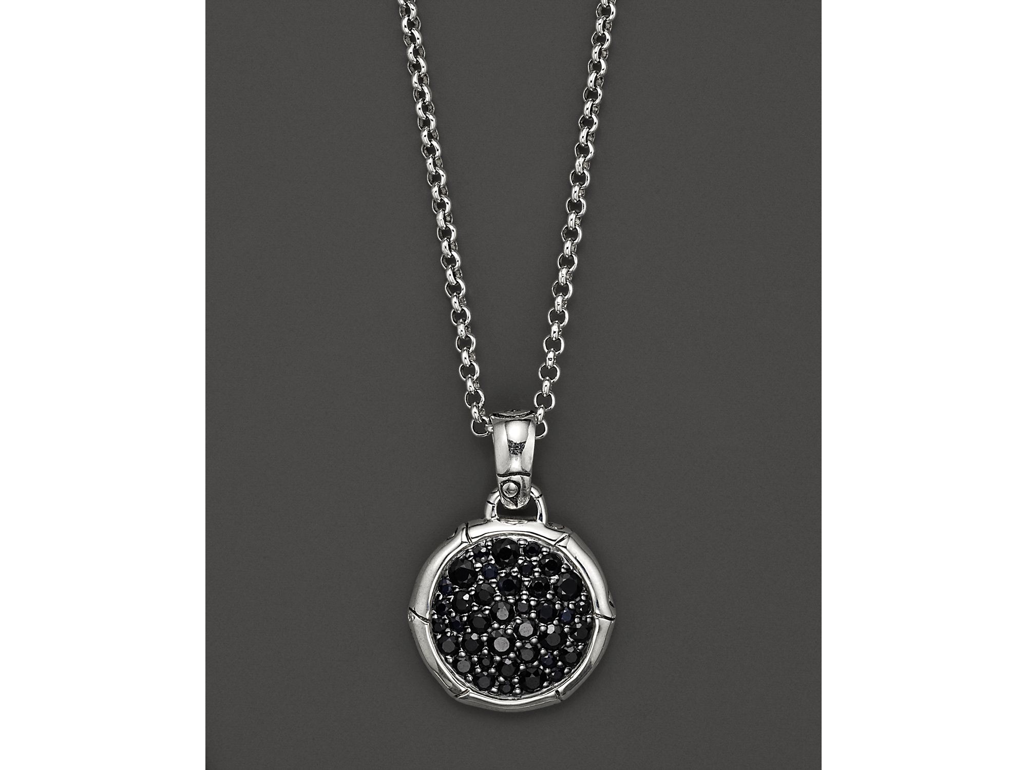 John hardy Bamboo Silver Small Round Pendant With Black Sapphire On