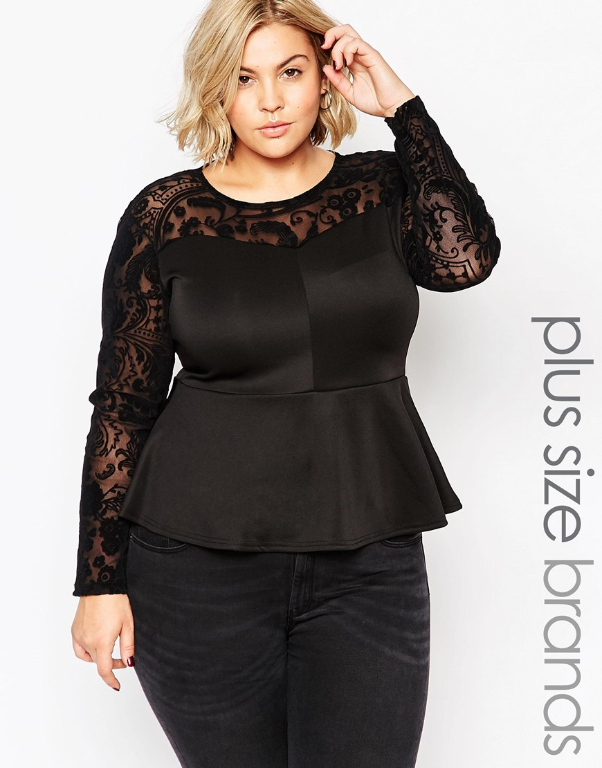 black lace peplum top plus size