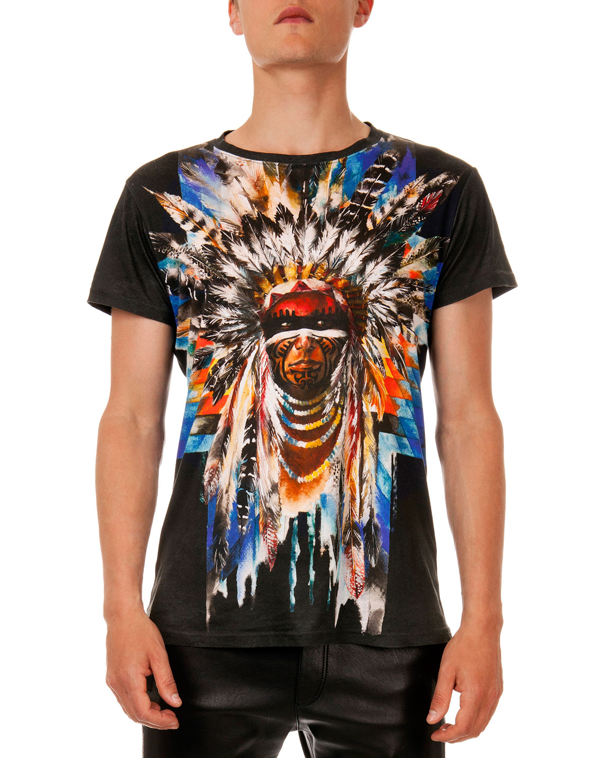 Balmain Native American Print T-Shirt in Black for Men - Lyst