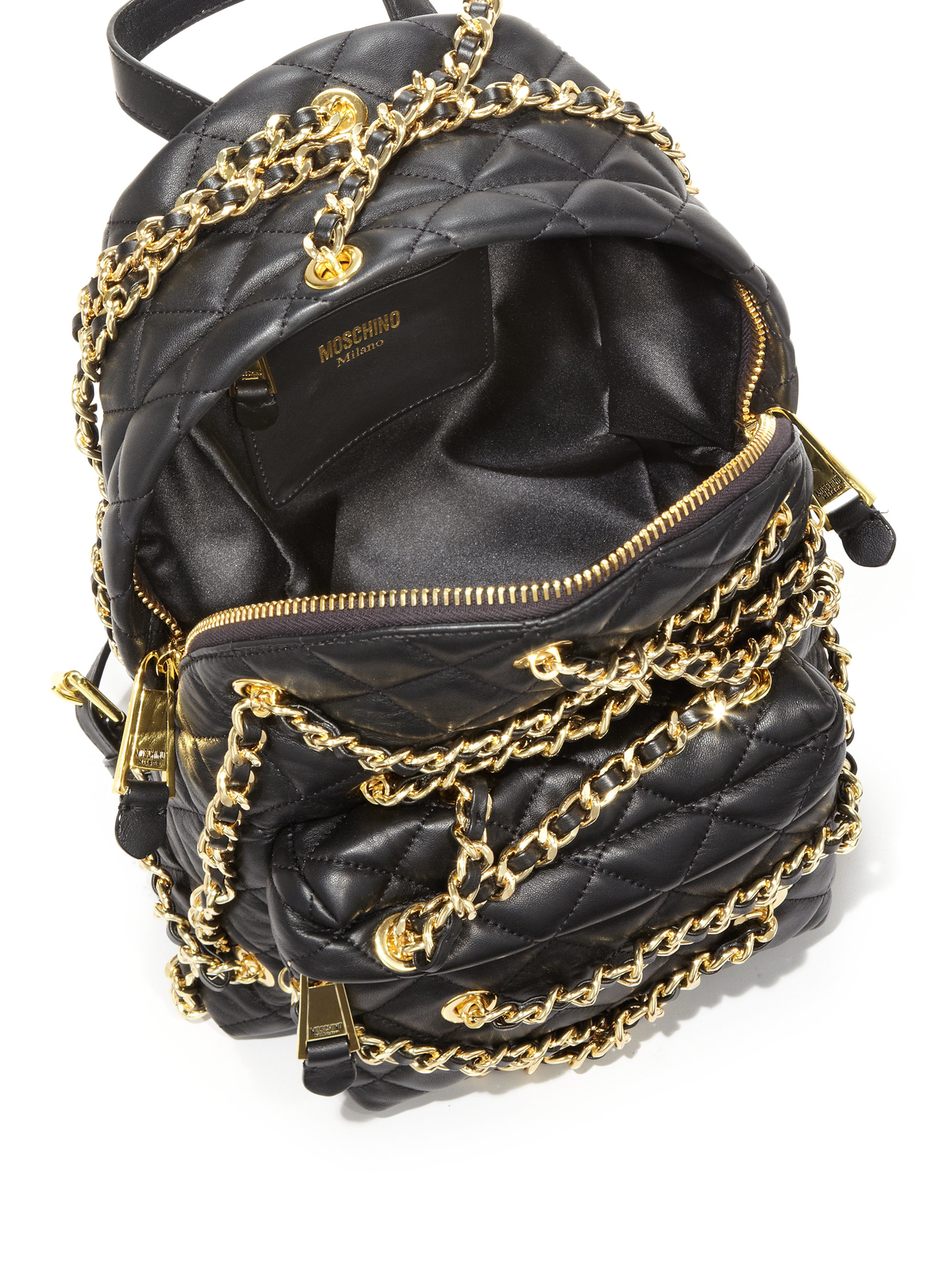 Moschino Quilted Leather Chain Backpack in Metallic