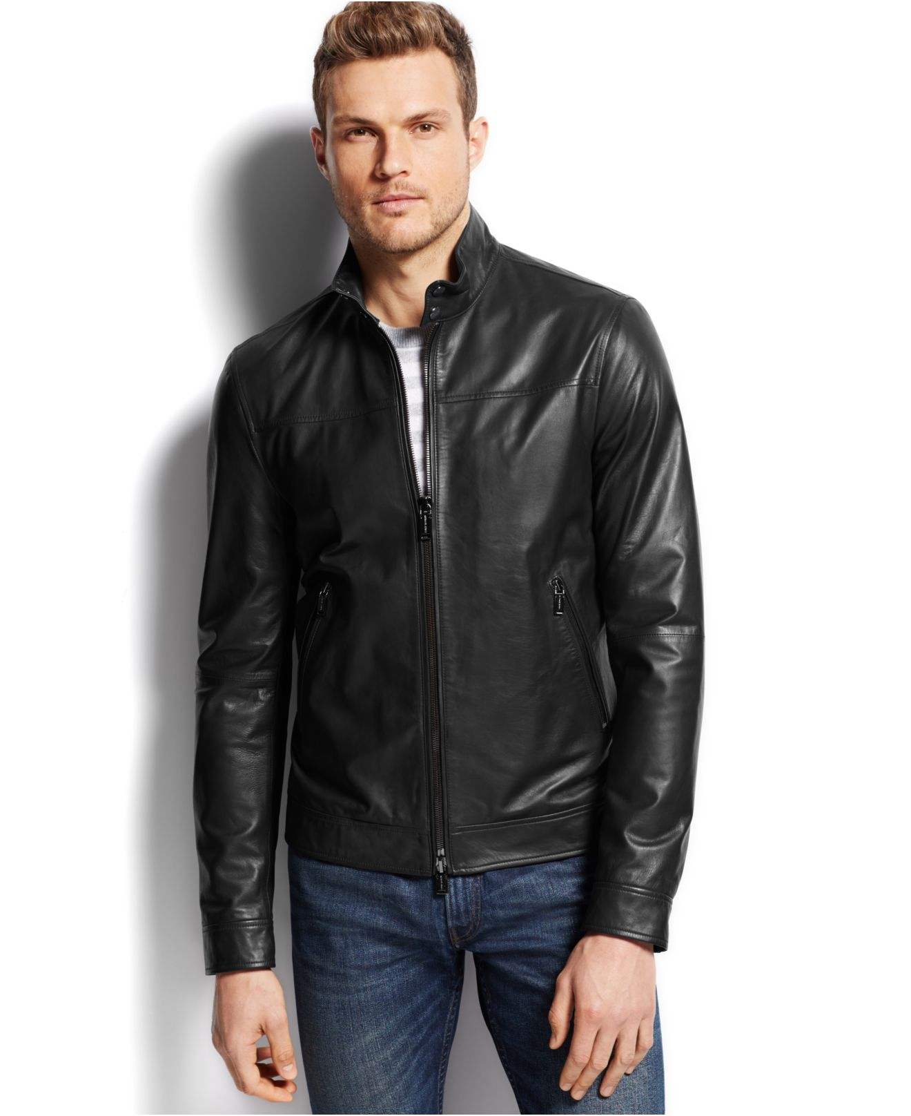 Download Michael Kors Harrington Leather Jacket in Black for Men - Lyst