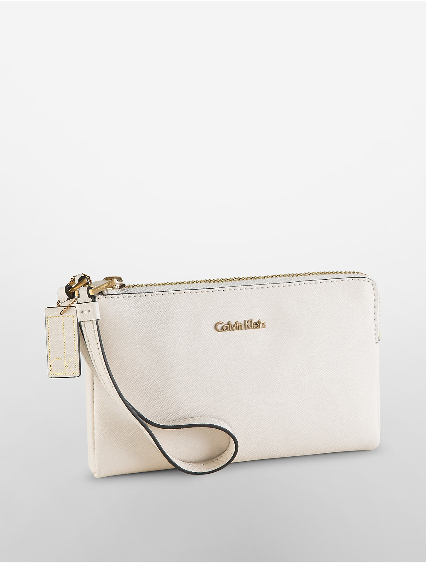 white leather wristlet
