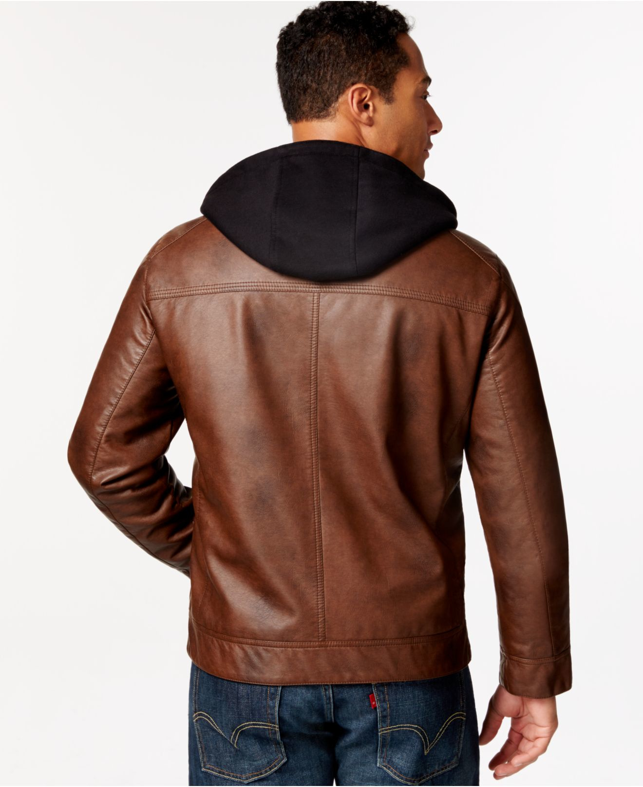 Calvin Klein Brown Big Tall Faux Leather Jacket With Hood For Men