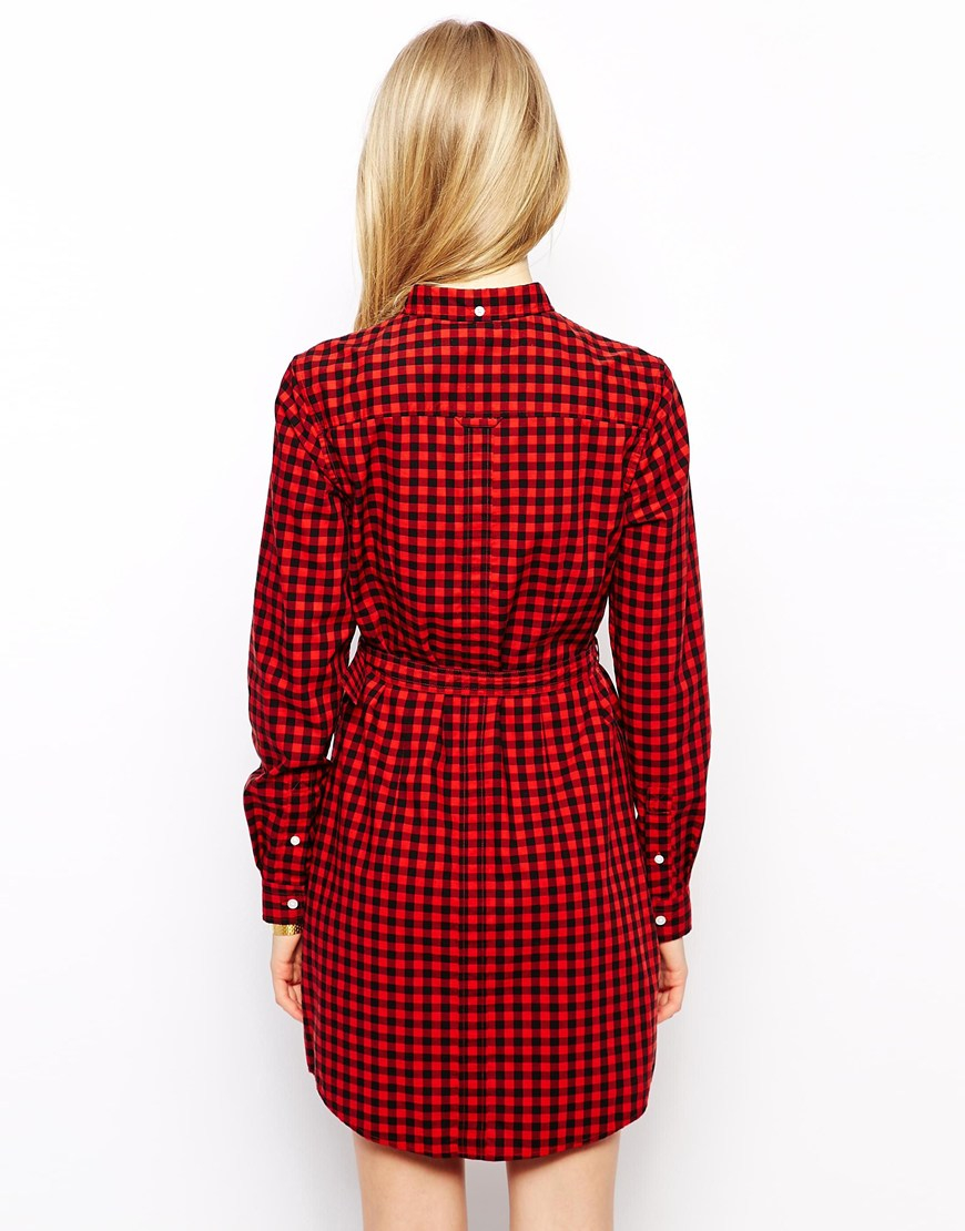 red gingham shirt dress