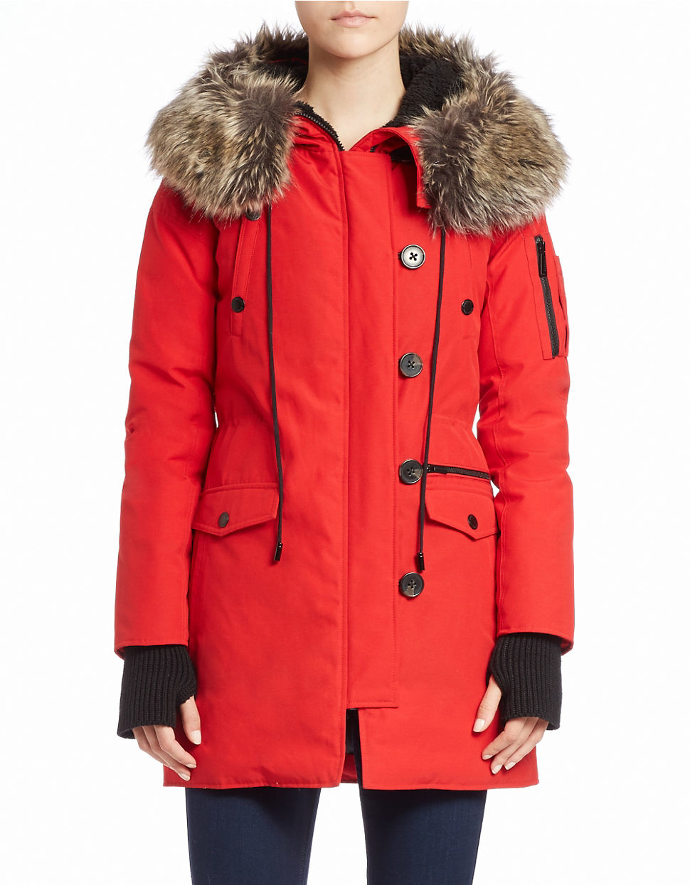 Bcbgeneration Faux Fur-trimmed Snorkel Coat in Red | Lyst