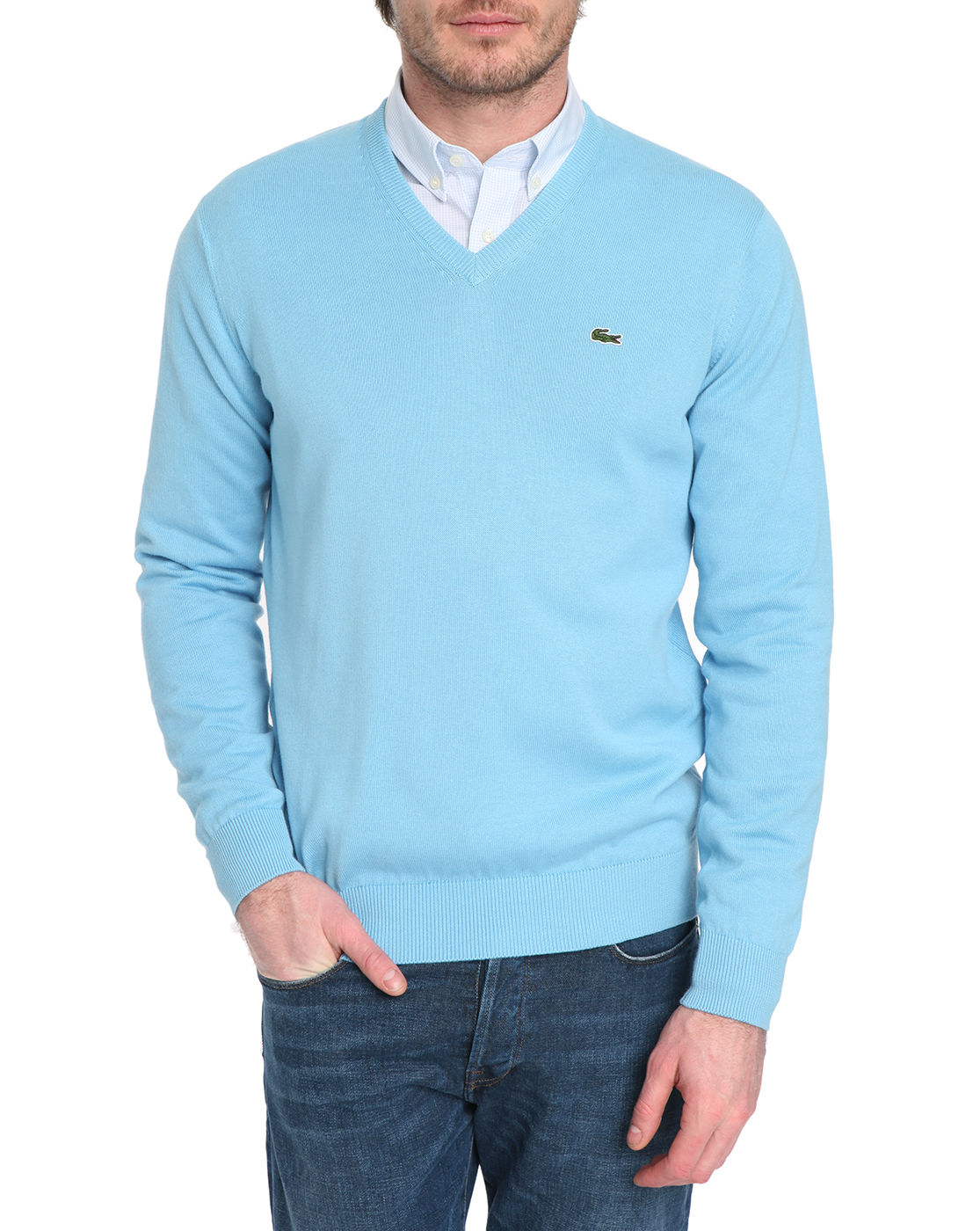 Lacoste Basic Light Blue V-Neck Sweater in Blue for Men | Lyst