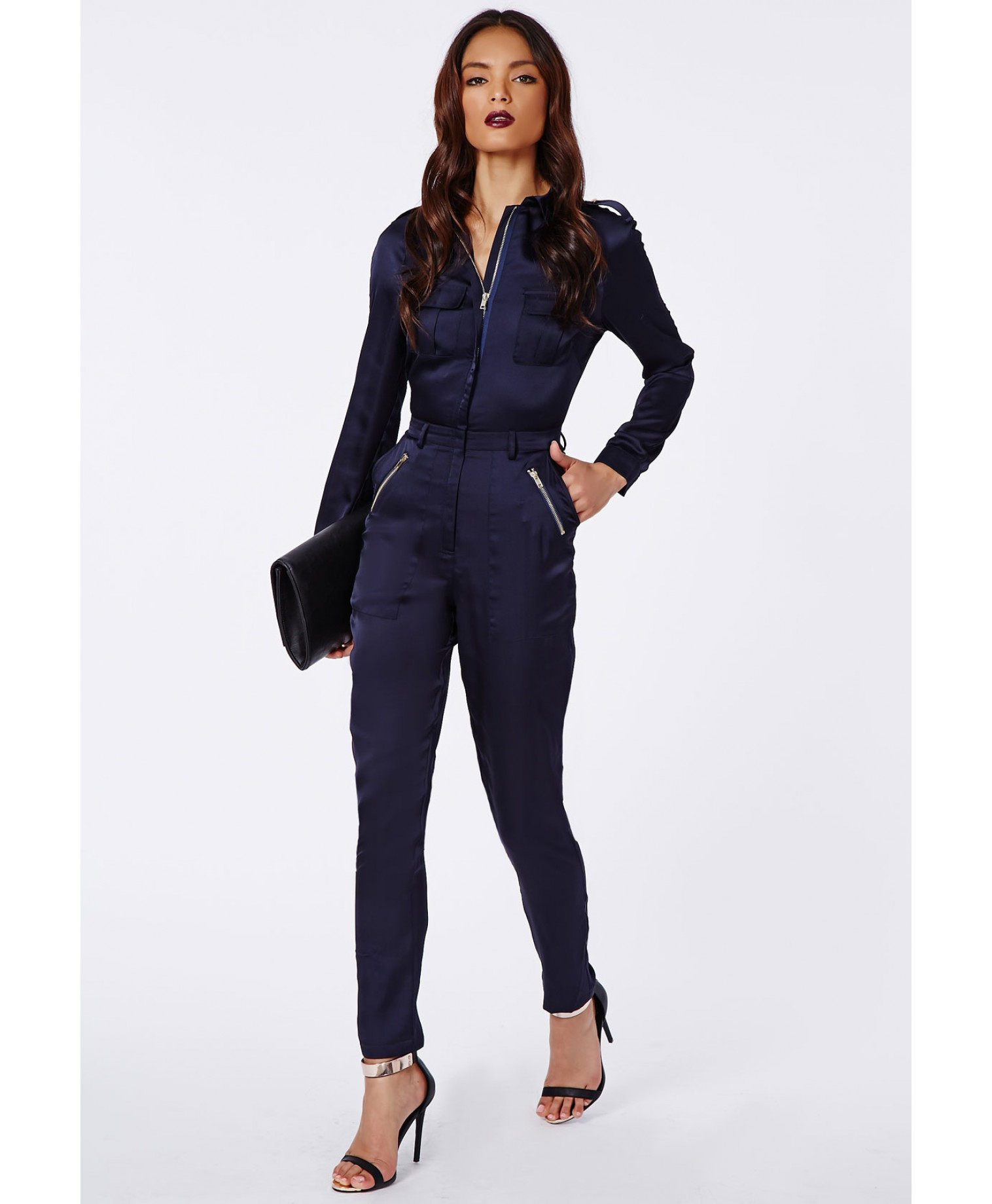 navy jumpsuit long sleeve