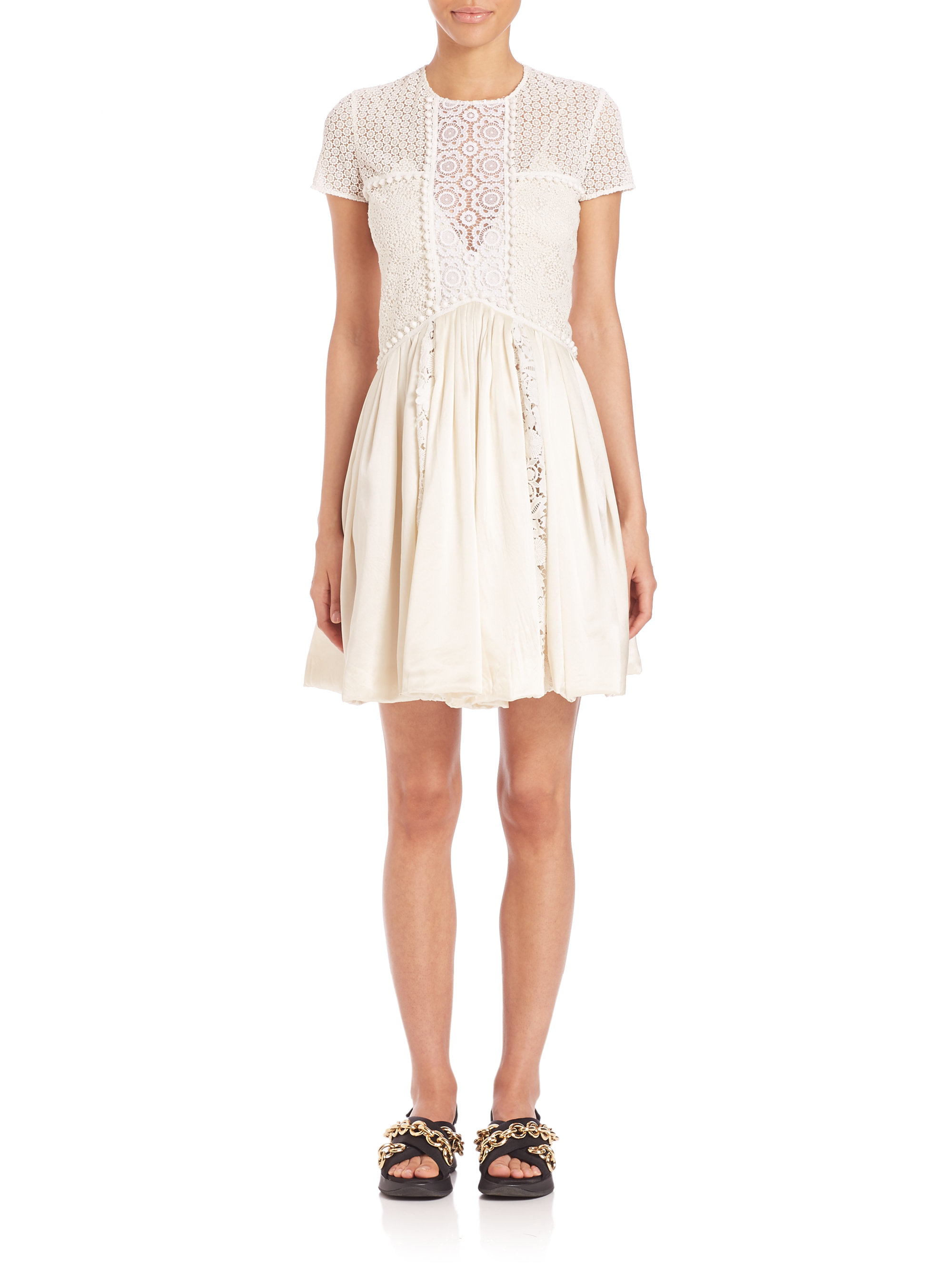 Burberry lace bubble-hem dress in white